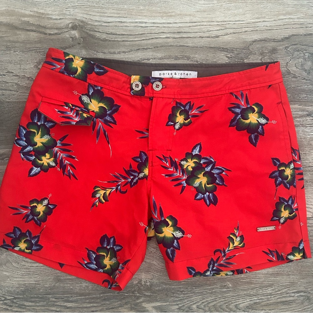Parke and ronan red short length men’s swim trunks 28 inch waist